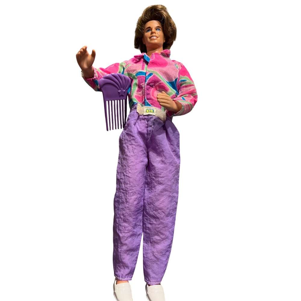 Vintage 1991 Mattel Totally Hair Ken Doll 1117 Neon Outfit with Purple Comb